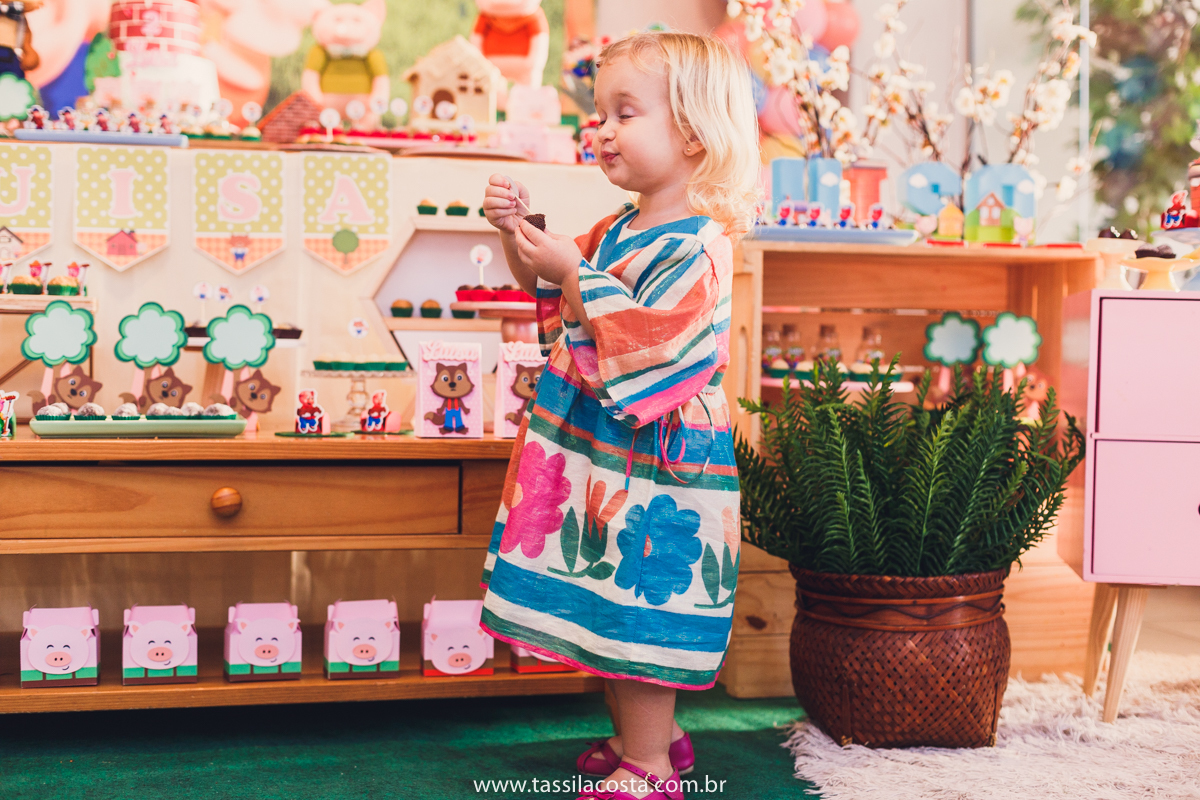 festa no tema 3 porquinhos, da Luisa 2 anos, no cerimonial Na Brinca, em Vitória ES, Tássila Costa fotografia, festa de menina, aniversário de menina, fotografia de festa infantil, Espírito Santo, mãe de duas, tema diferente para aniversário de 2 anos 