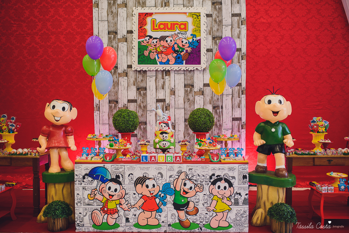 festa linda, no cerimonial Fanfarra, em Bento Ferreira, Vitória, fotos de eventos, festa infantil no tema Turma da Mônica, 3 anos da Laura, filha da chef de cozinha Marcela Bourguignon