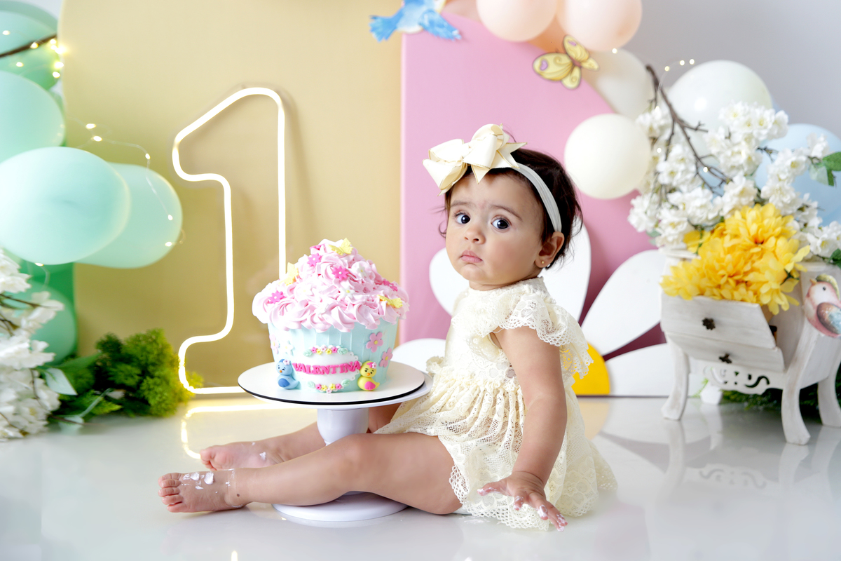 Bebê com bolo, no ensaio Smash the Cake 