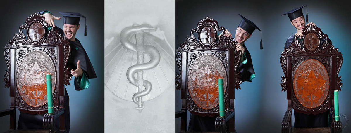 Fotos de estúdio na cadeira de formatura pela Espaço Fotográfico - Goiania