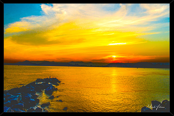Quadro decorativo ponta da praia em Santos S.P / fim de tarde na cidade maravilhosa.