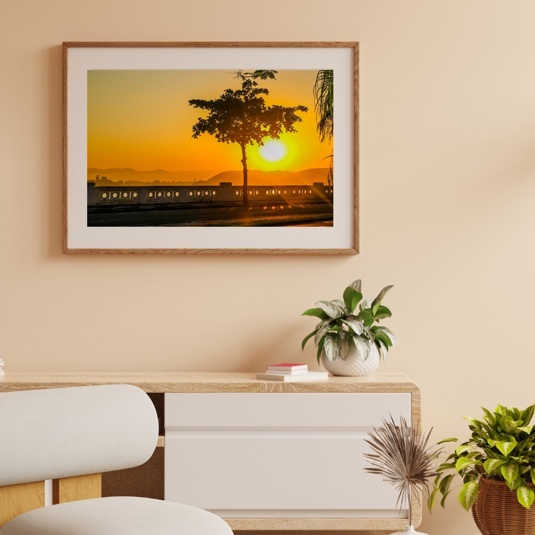 Quadro decorativo Mureta e fo=im te tarde na cidade de Santos S.P