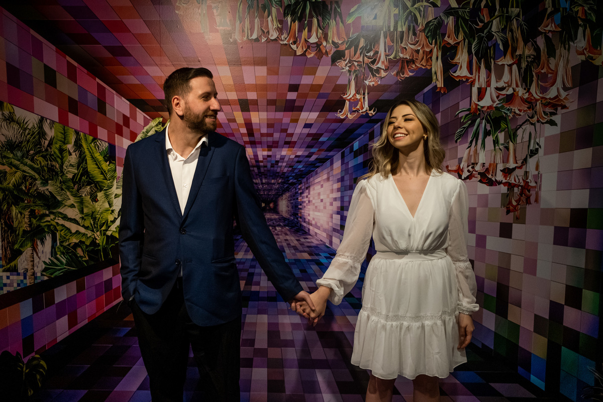 Ensaio Pre Wedding no Farol Santander no Centro de São Paulo da Isabelle e do Mauricio