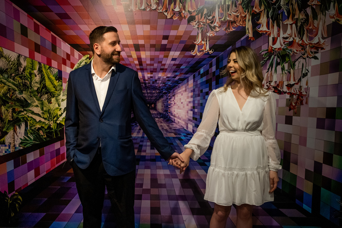 Ensaio Pre Wedding no Farol Santander no Centro de São Paulo da Isabelle e do Mauricio