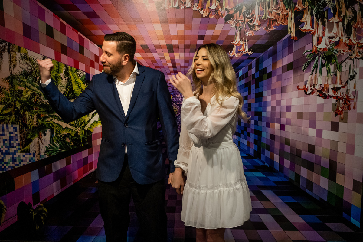 Ensaio Pre Wedding no Farol Santander no Centro de São Paulo da Isabelle e do Mauricio