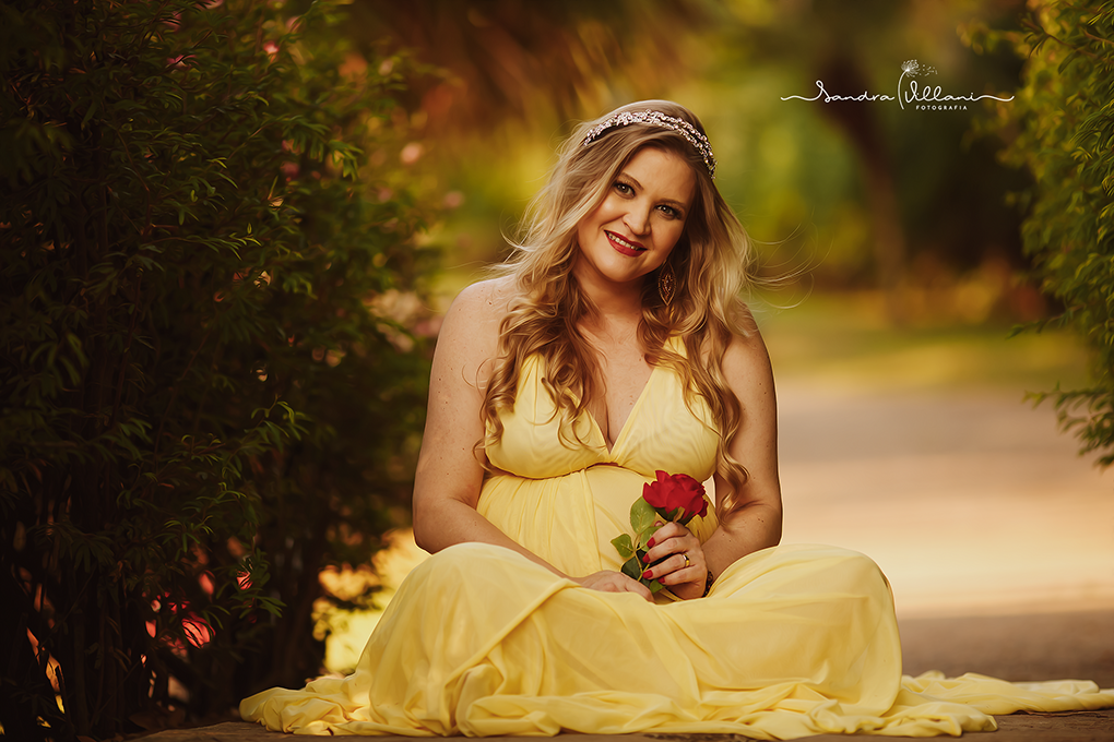 Ensaio gestante usando vestido da Bela no ABC SP