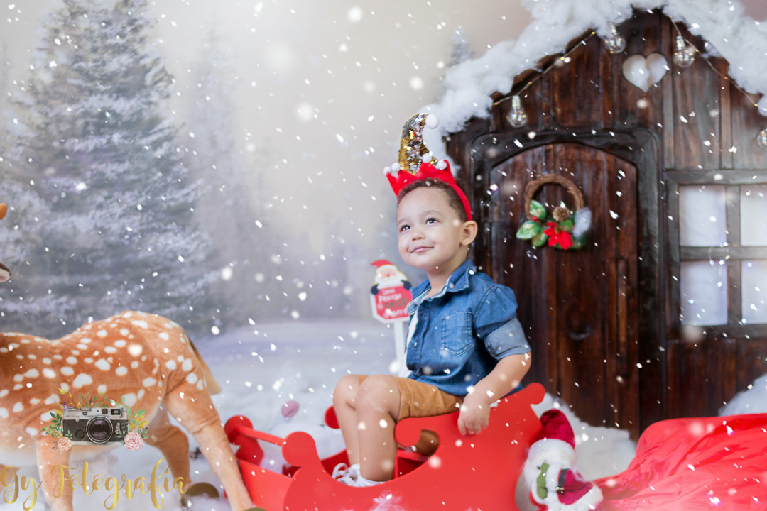 passeando no trenó pra entregar os presentes de natal! Ensaio fotográfico feito em estúdio, fotografo especializado em ensaios de bebes e crianças, Mini sessão de natal, momento registrado pela fotógrafa Giscellayne - Gy Fotografia.