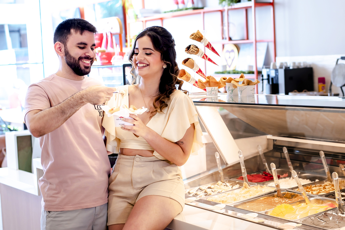 Ensaio fotográfico noivos na gelateria