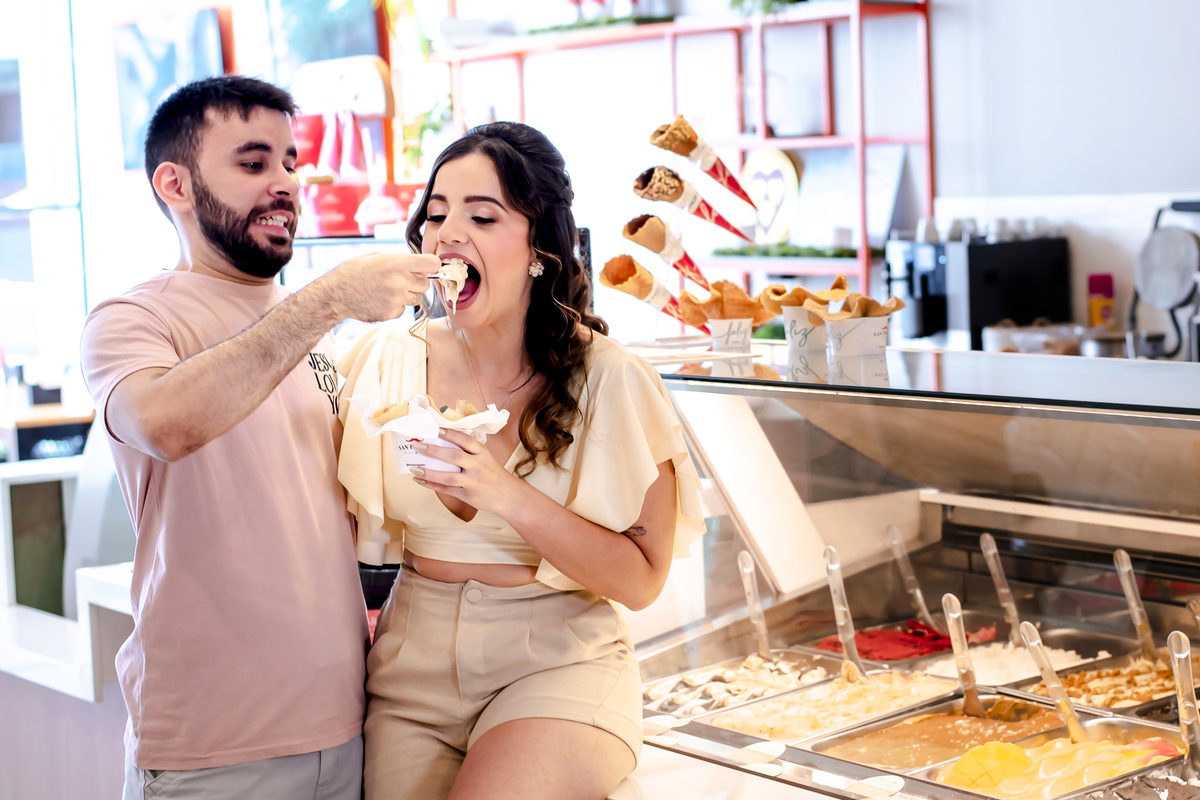 Ensaio fotográfico noivos na gelateria