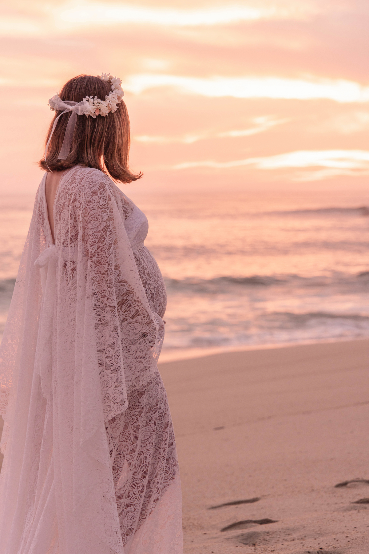 fotografia de gestante na praia no porto