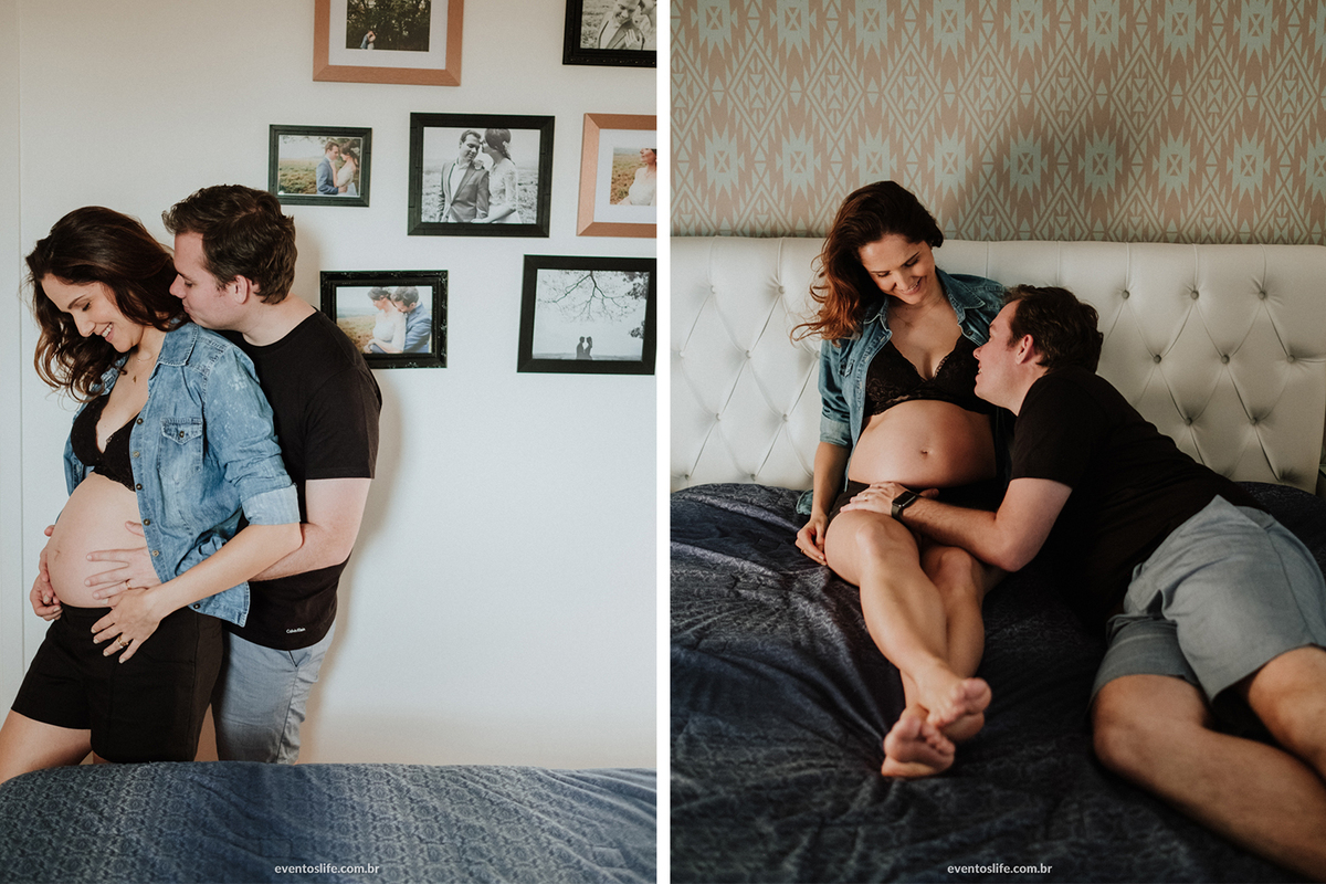 Ensaio Gestante, Sessão Grávida, Gravidez, Fotografia de Família, Sorocaba, Life Fotografia, Carinho de mãe, Grávida Feliz, Luz Natural, Foto espontânea, Ensaio em Casa, Ensaio Intimista, Quadros na parede, Foto Criativa, Fotos na cama, Fotos de Família