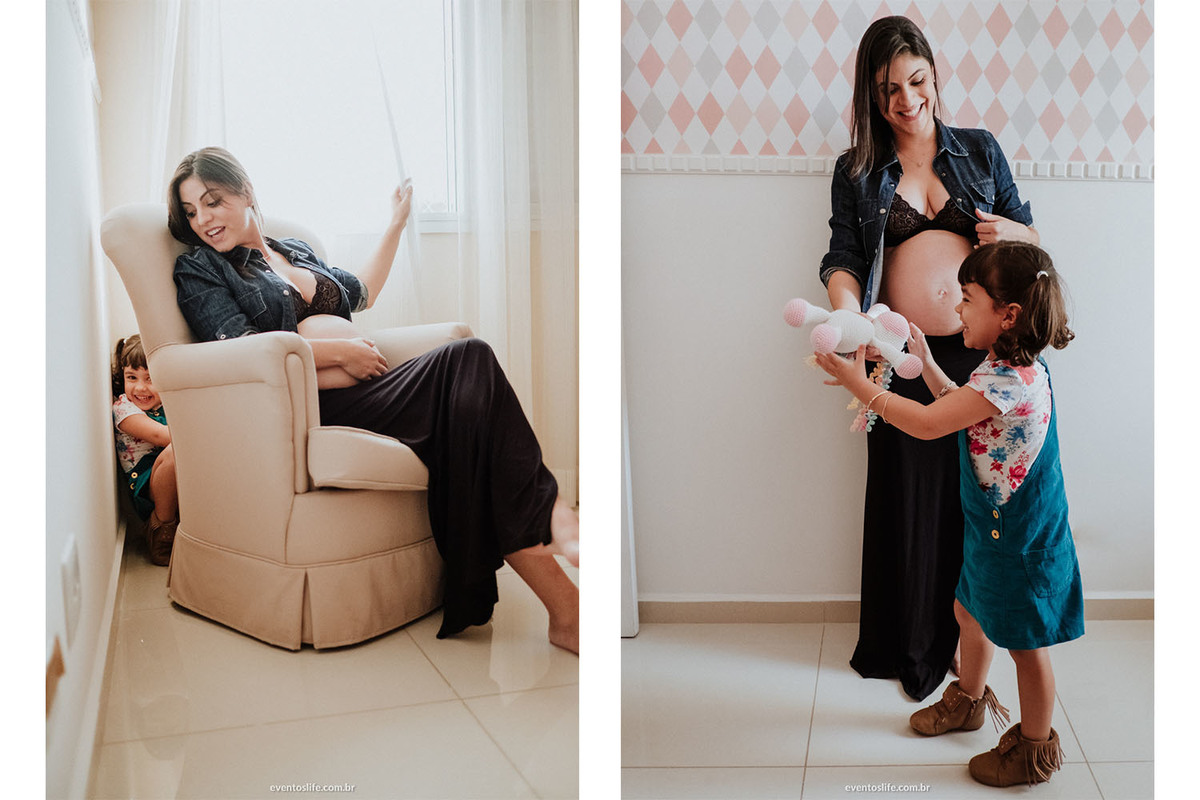 Ensaio Família, Life Fotografia, Fotografia de Família Sorocaba, Fotos espontâneas, Fotos diferentes, Fotografia criativa, Fotografia natural, Ensaio em casa, Sessão Família, Foto PB, Gestante, Grávida, Brincadeira, Mãe e Filha, Poltrona de amamentar