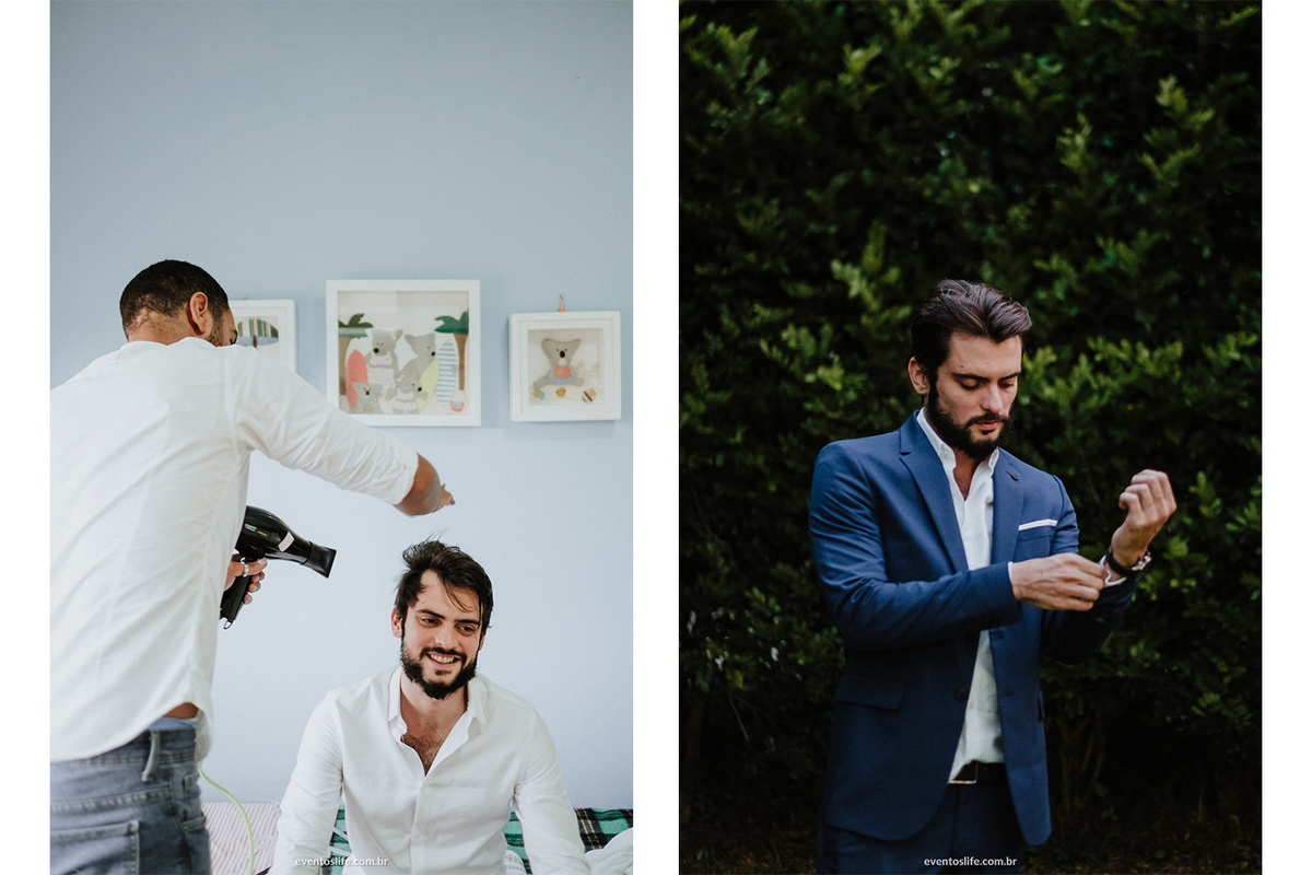 Life Fotografia, Casamento, Fotografia de Casamento Sorocaba, São Paulo, Lago Azul, Mini Wedding, Mini Casamento, Quintal Flores, Les Esembles, Leila Savioli, Doce Veneno, Mayara Zanetti, Making off,  Noivo, Terno Azul, Natureza, Cabelo, Quadros, Love