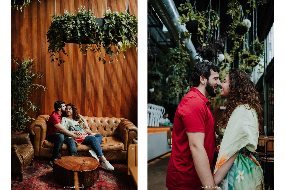 Ensaio Pré Casamento, Pre Wedding, Life Fotografia, Fotografia de Casamento Sorocaba, Hoegaarden, Liberdade, Larrisa e Bruno, Sesc Paulista, São Paulo, Sumaré, Ensaio, Sofá, Abraço, Carinho, Plantas, Natureza, Madeira, Vaso, Clássico, Retrô, Amor, Love