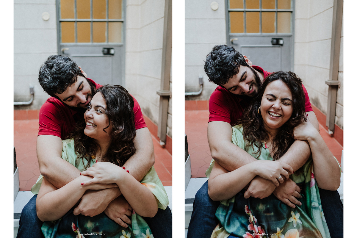 Ensaio Pré Casamento, Pre Wedding, Life Fotografia, Fotografia de Casamento Sorocaba, Hoegaarden, Liberdade, Larrisa e Bruno, Sesc Paulista, São Paulo, Sumaré, Ensaio, Abraço, Carinho, Sorriso, Abraço, Urbano, Escada, Olhar, Casal, Felicidade, Amor, Paz