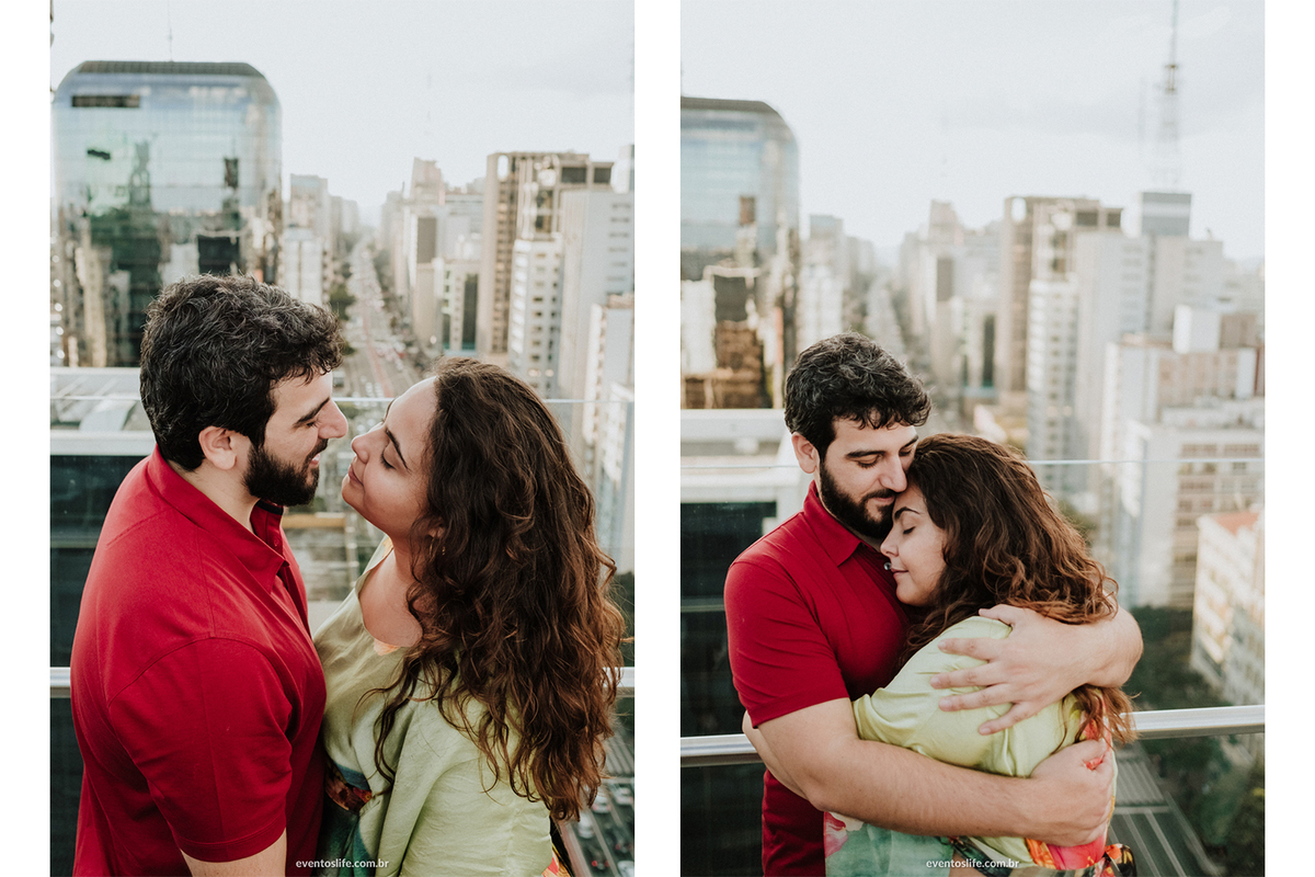 Ensaio Pré Casamento, Pre Wedding, Life Fotografia, Fotografia de Casamento Sorocaba, Hoegaarden, Liberdade, Larrisa e Bruno, Sesc Paulista, São Paulo, Sumaré, Ensaio, Horizonte, Cidade, Prédios, Urbano, Amor, Rua, Avenida, Abraço, Sacada, Sorriso, Love