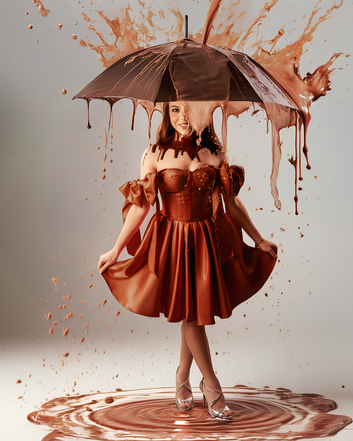  Chove cacau num balé encantado, e o vestido reluz, doce e molhado.

