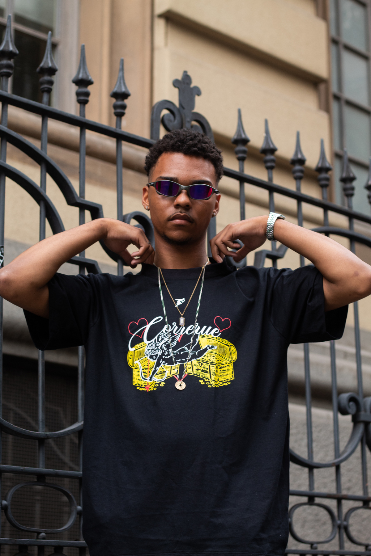 Photograph showcasing the print on the front of the t-shirt.