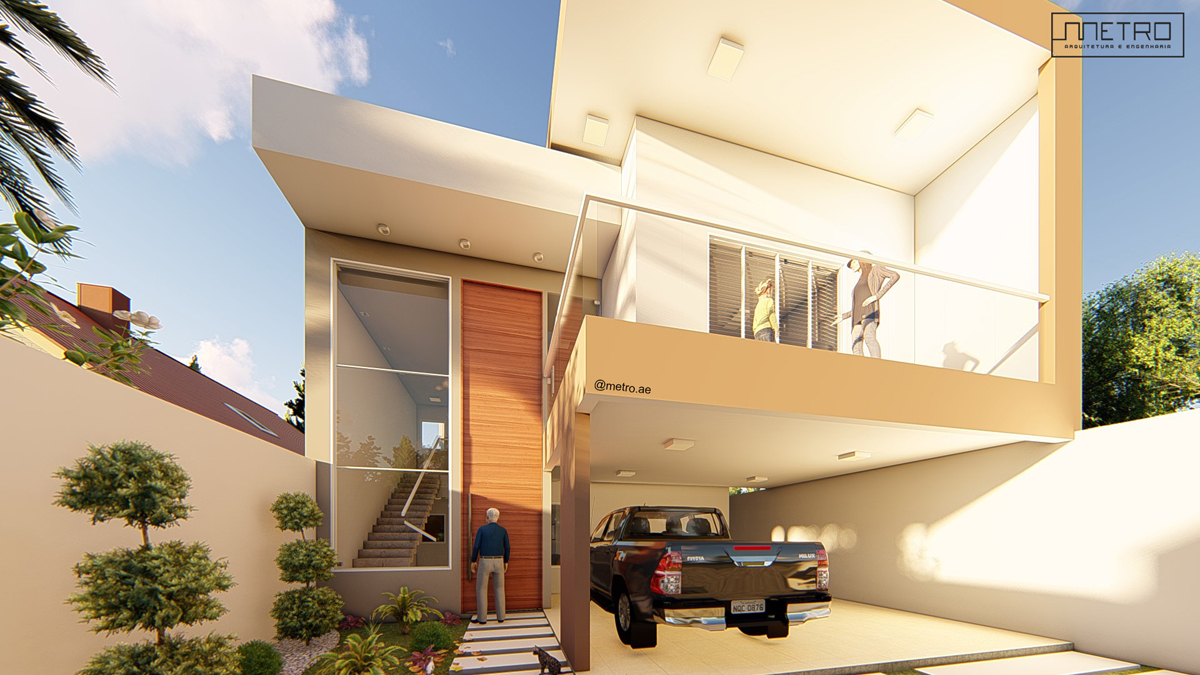 detalhe de fachada de duplex com porta grande