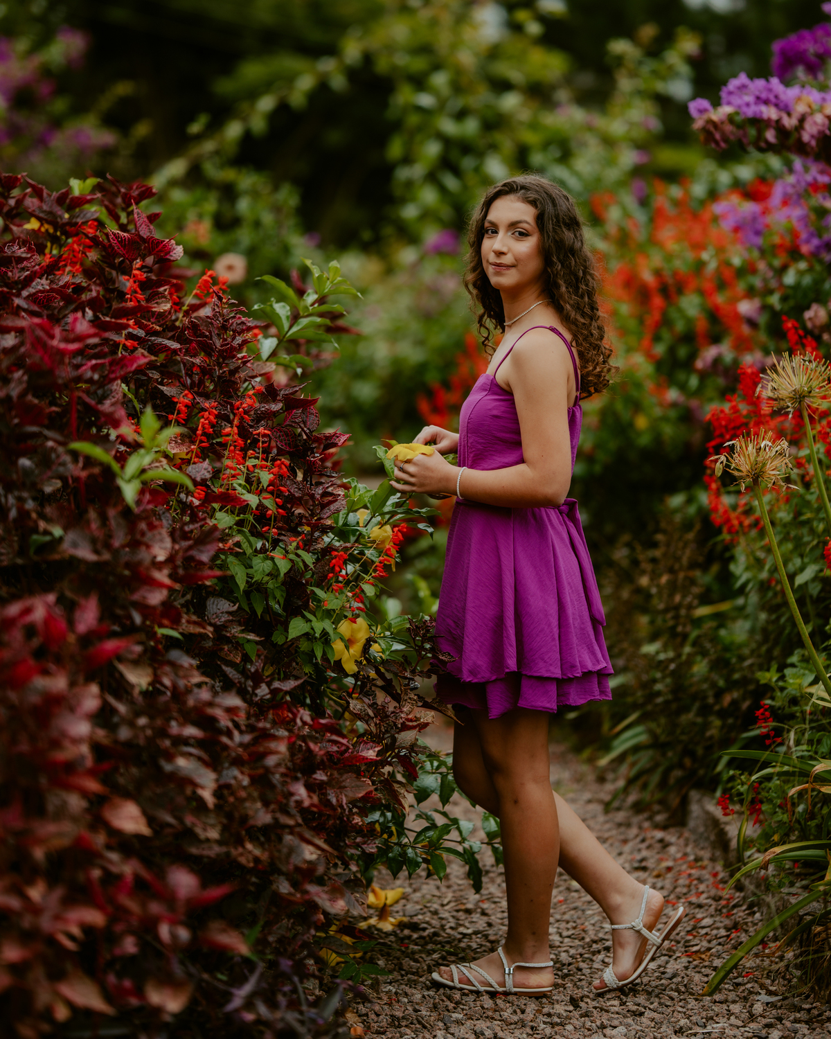 Ensaio de 15 anos debutante no Castelo Belvedere em 13 de Maio Santa Catarina, fotos de debutante em jardim, escadaria, charrete e castelo, ensaio feminino elegante com vestido azul e rosa, fotografia profissional de 15 anos com vestido princesa 