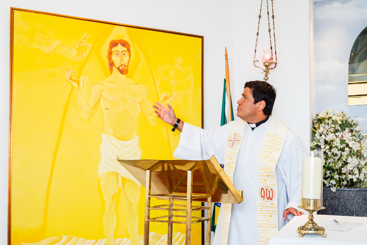 Cerimonia de batizado na igreja Santuario Cristo Redentor. Batizado do 
 Theo no igreja do Cristo redentor, fotografia de Jaque Salles.