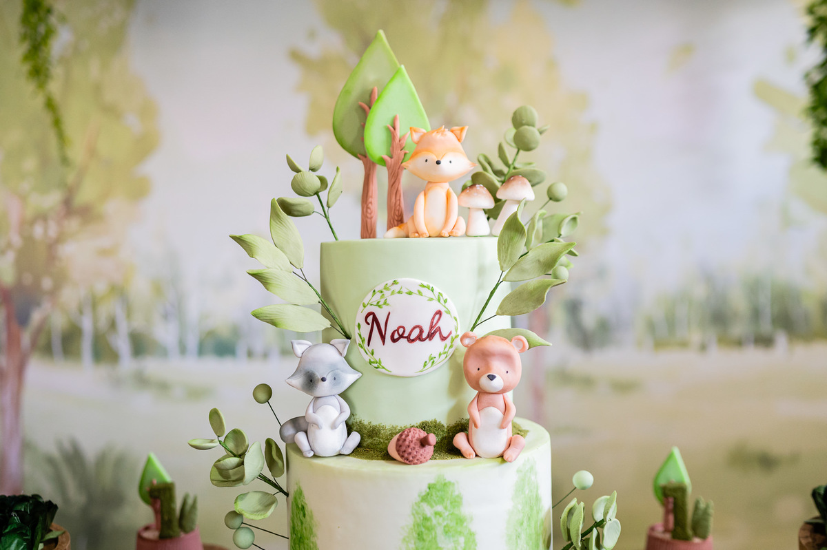 Aniversário Infantil de menino, festa de um ano com o tema bosque. Fotografia infantil no Rio de Janeiro um aninho do bebê Noah. Fotos da fotógrafa infantil Jaque Salles Fotografia.