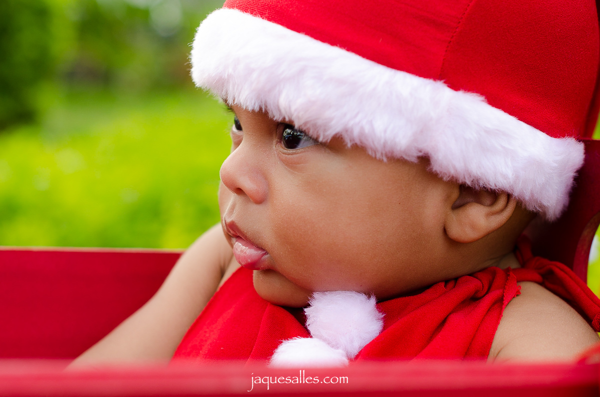 bebê vestido de papai noel em ensaio fotográfico