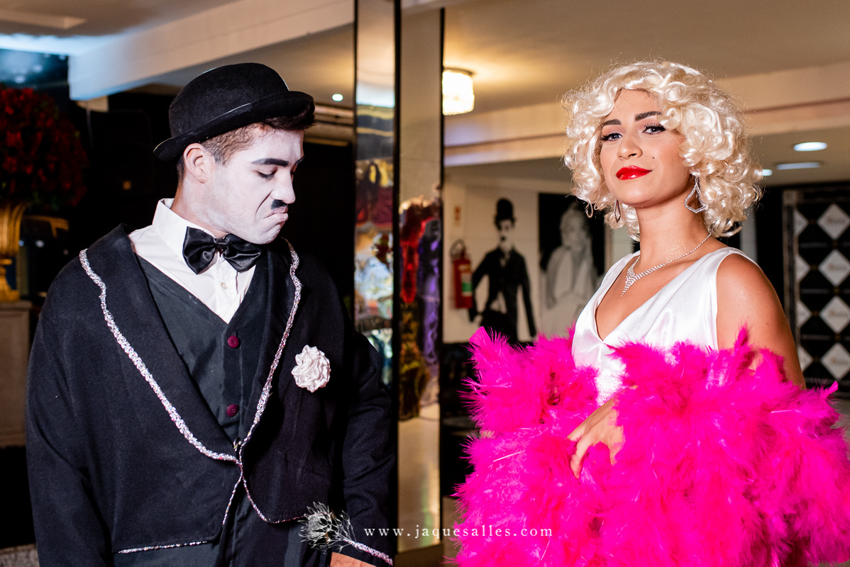 Fotografia dos sósias Charles Chaplin e Marilyn Monroe. Festa com Tema Hollywood  que aconteceu no Rio de Janeiro - RJ. Imagens da Fotógrafa de 15 anos Jaque Salles