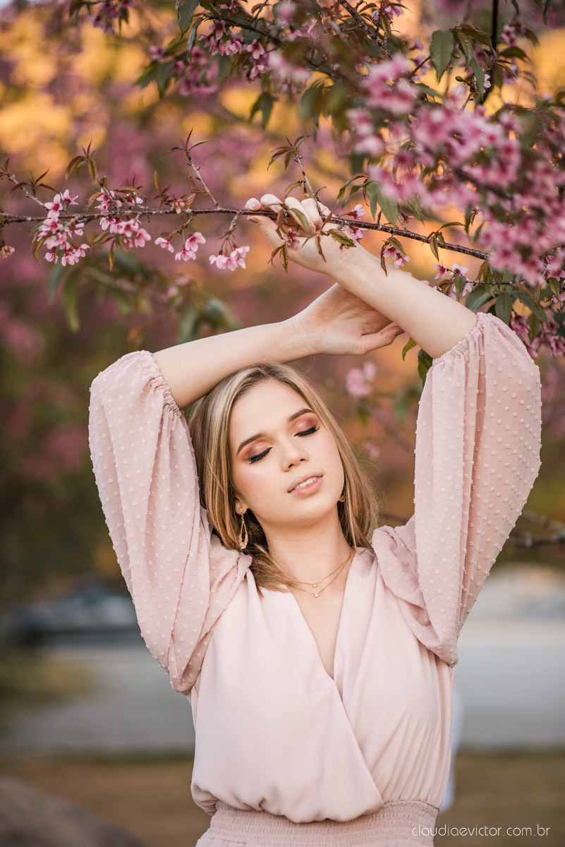 Ensaio feminino de 15 anos nas cerejeiras de pedra azul domingos martins por fotógrafos de casamento em vila velha fotógrafos de casamento em vitória montanhas capixabas beleza com flores por do sol 
