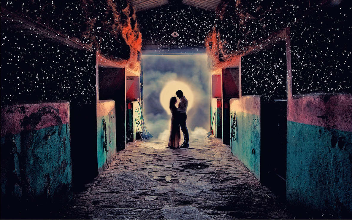 Fotografia dos noivos no mercado de Bragança