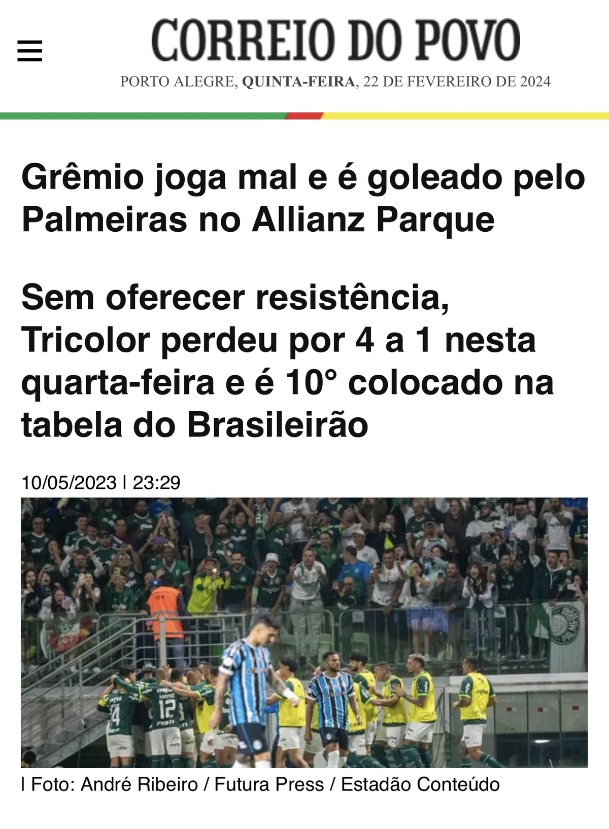 Foto publicada no no jornal Correio do Povo em 10/05/2023