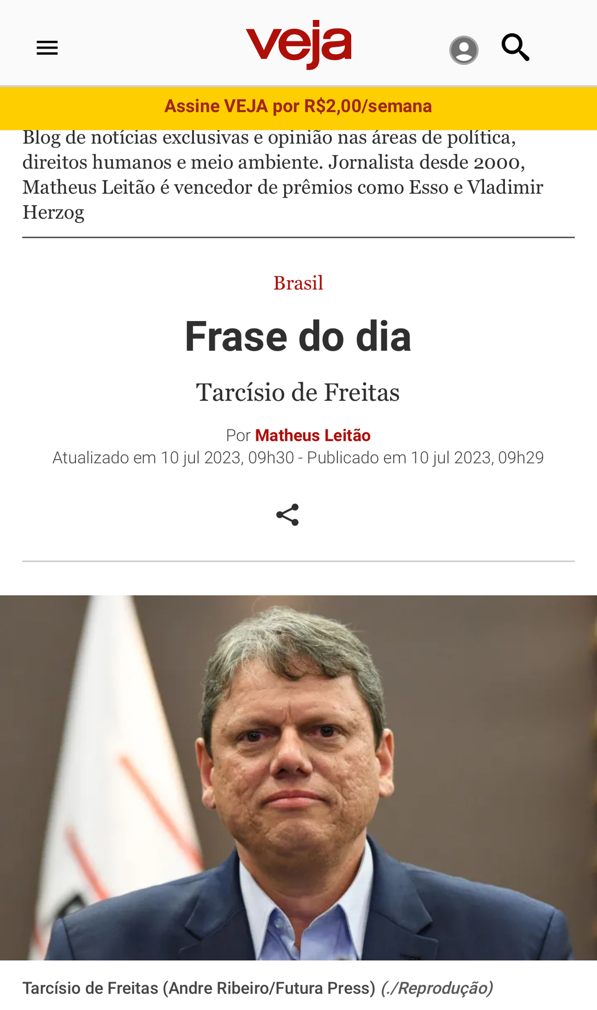 Foto publicada na revista Veja 10/07/2023