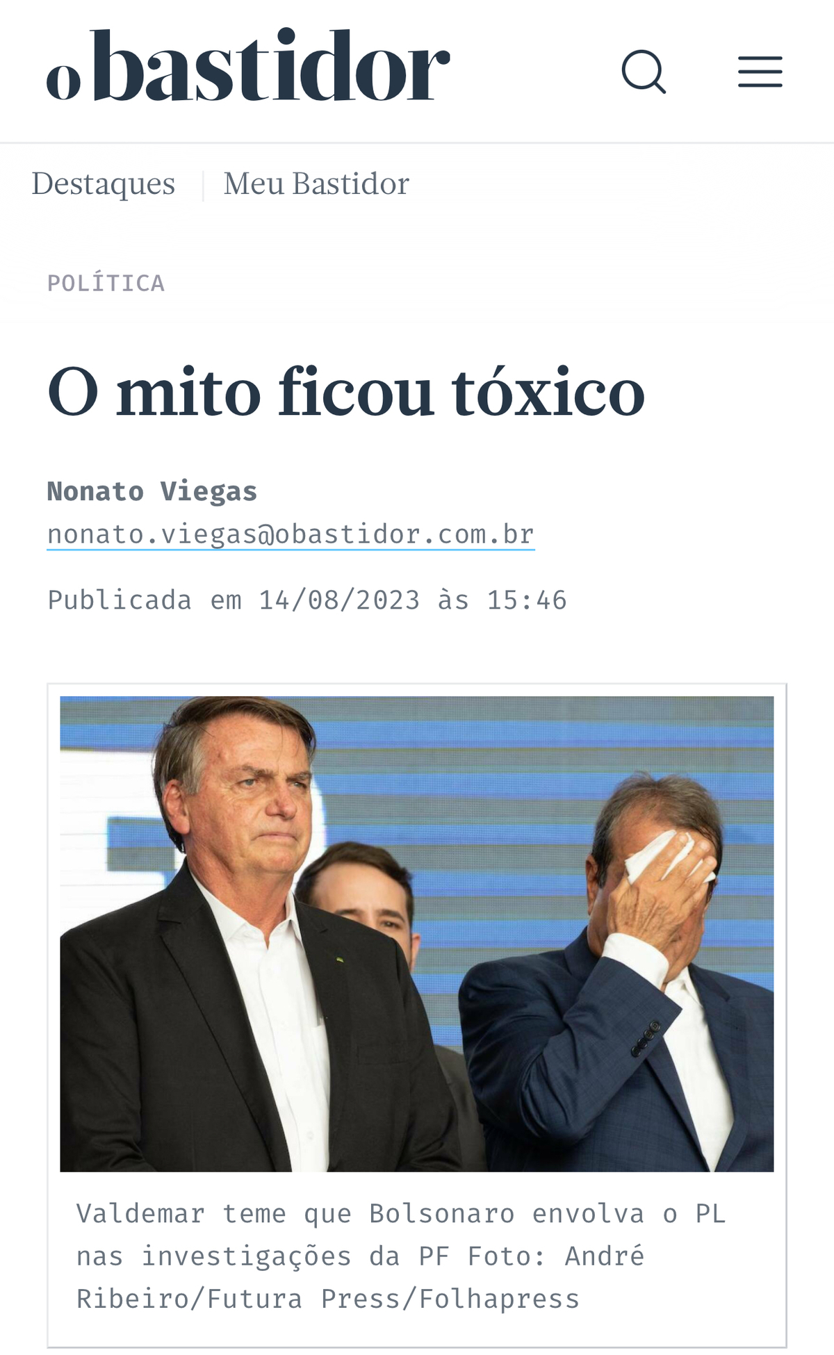 Foto publicada no site do Obastidor em 14/08/2023