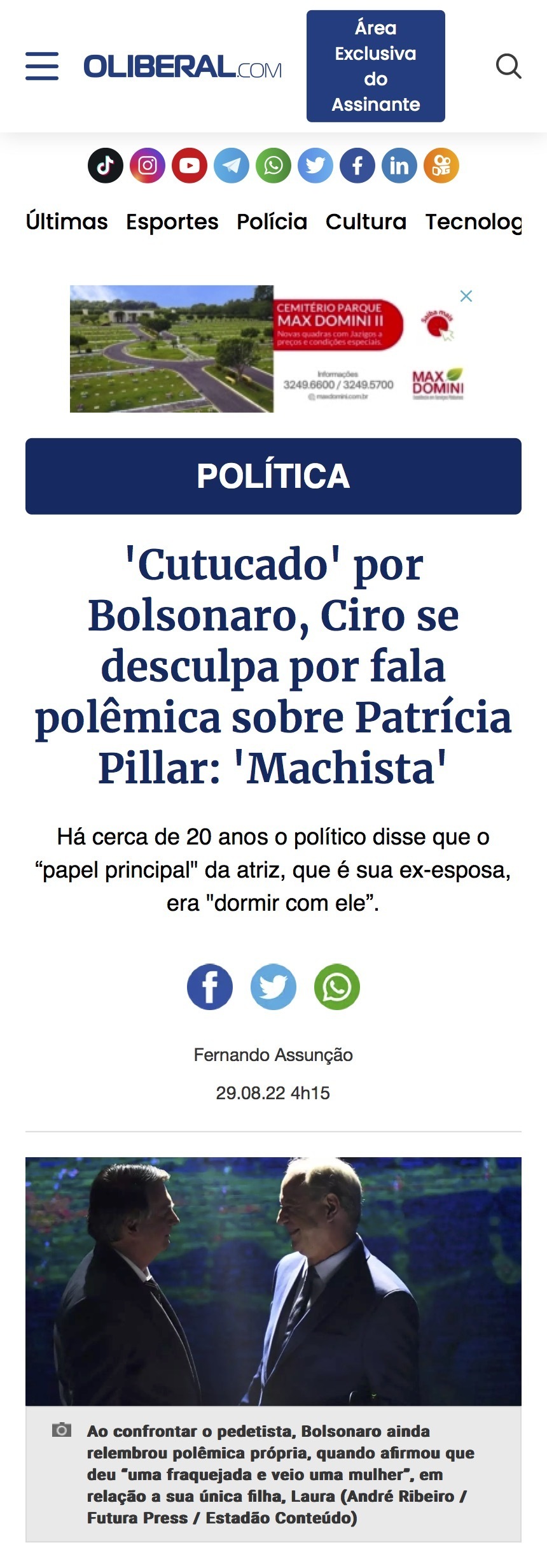 Foto publicada no site O Liberal 