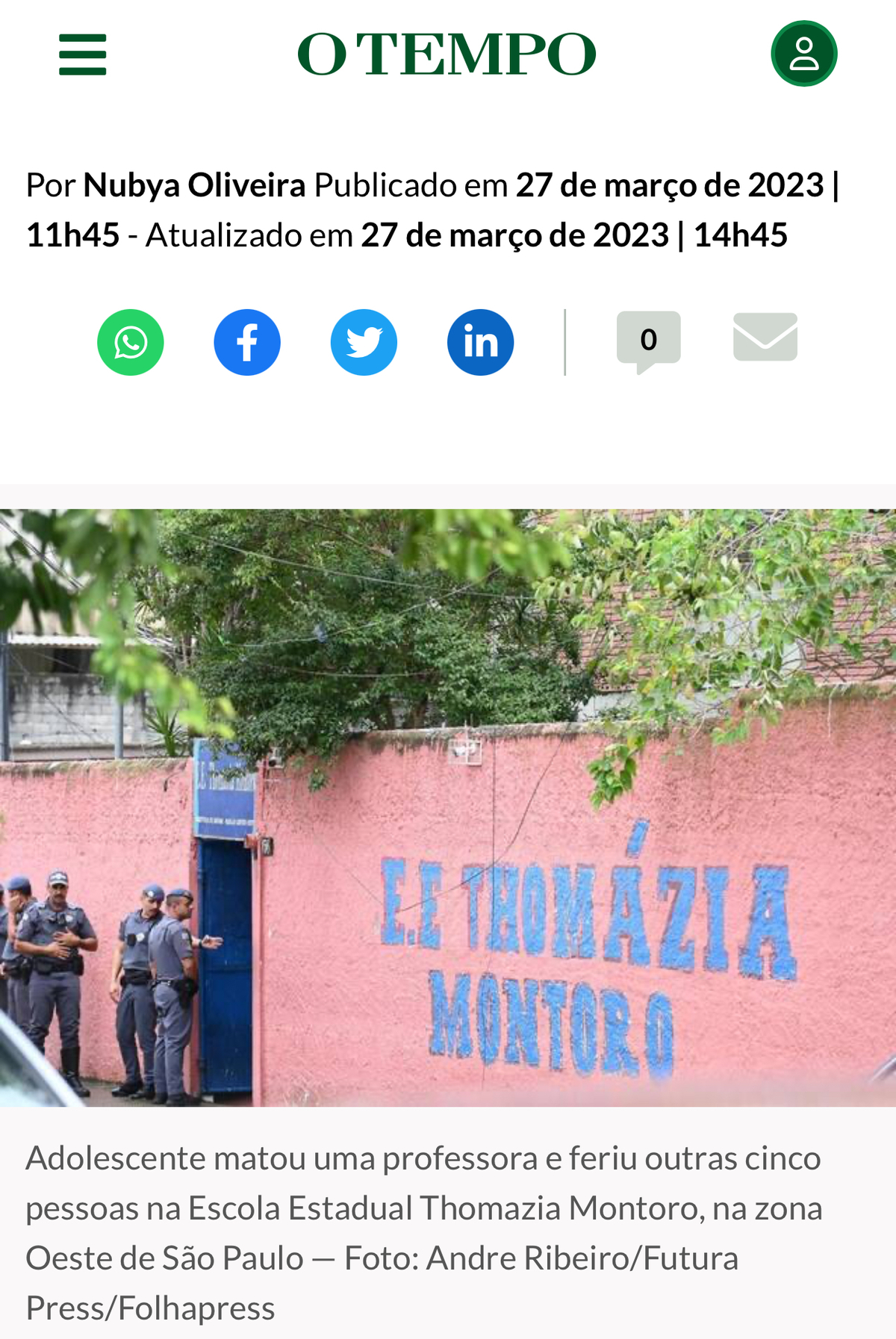 Foto publicada no jornal O Tempo 27/03/2023