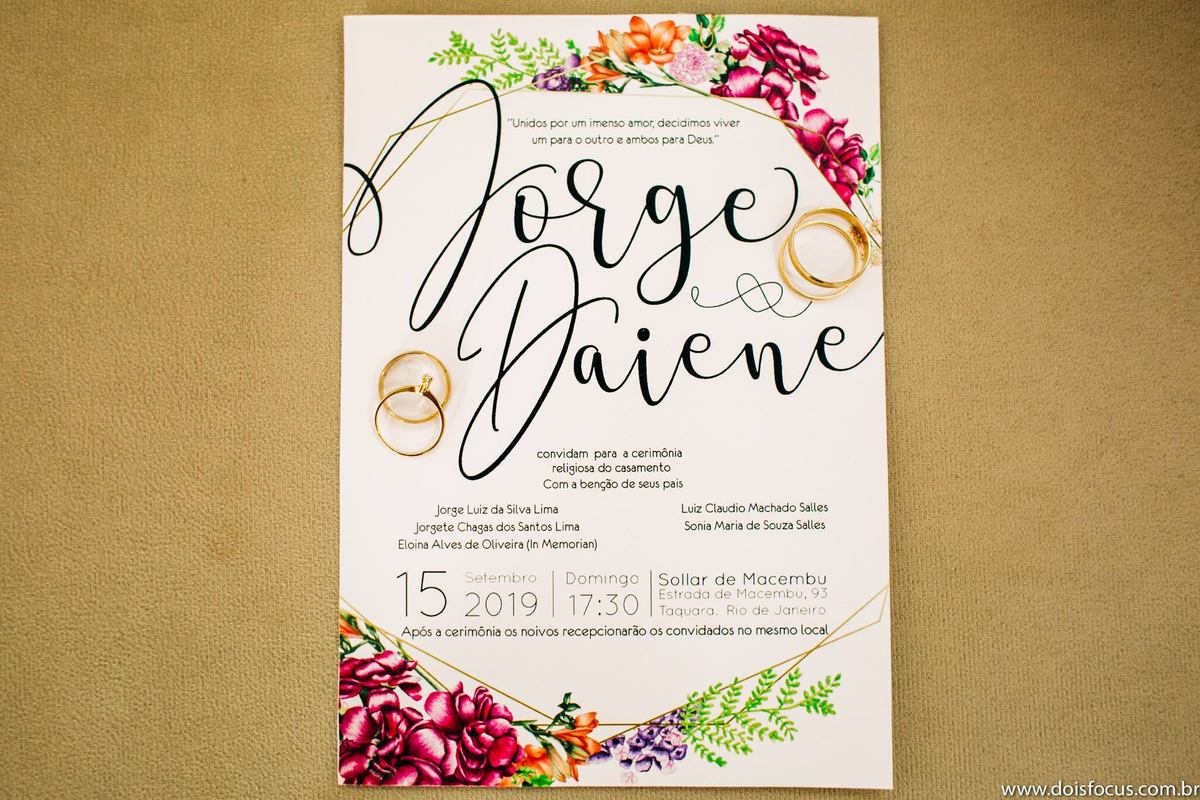 Convite de casamento -  casamento Daiene e Jorge