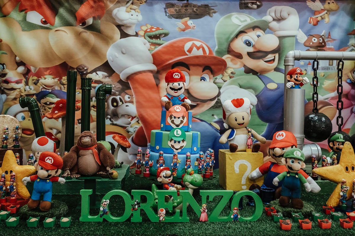 Fotografia de Aniversário Infantil  Buffet Dix Club tema Mario Bros