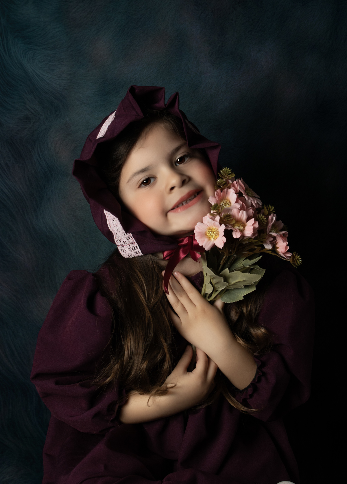Niña con ramo de flores fine art