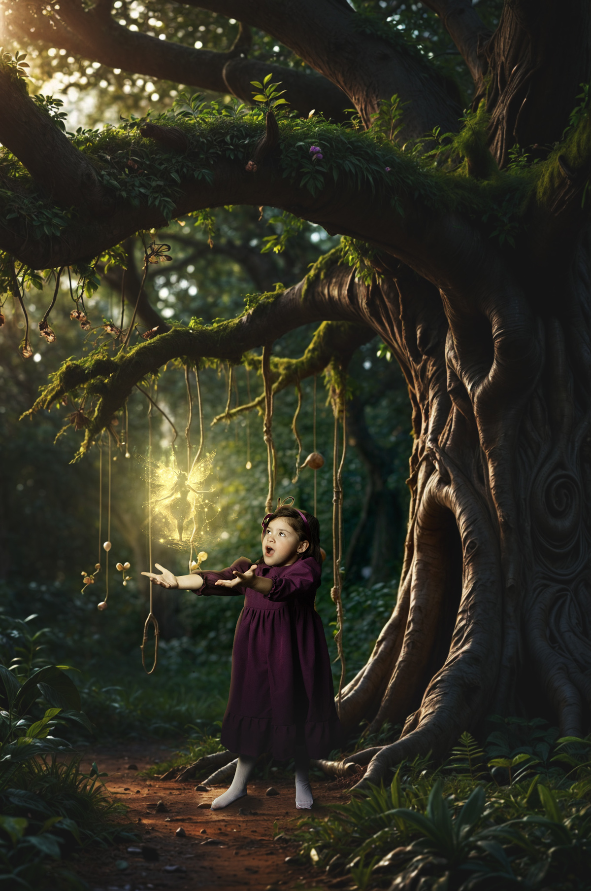 Niña en bosque encantado fine art