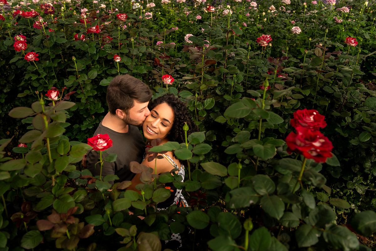 casal abraçados em Bloemen Park campo de flores em Holambra