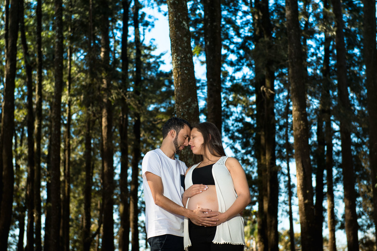 casal gestante abraçados na cidade de Holambra