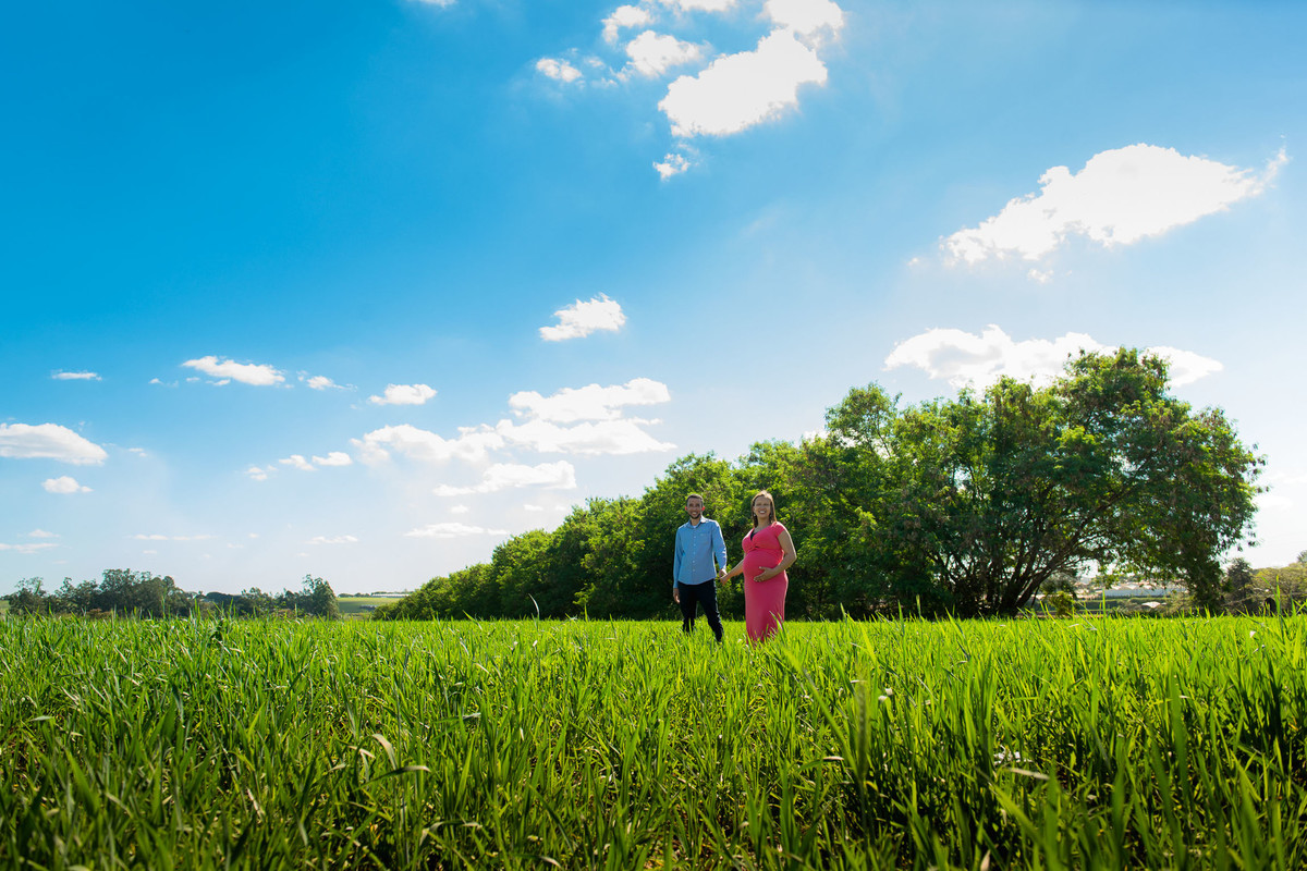 casal gestante abraçados na cidade de Holambra