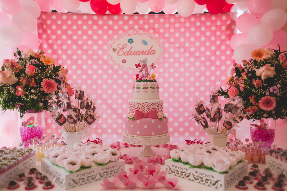 Mesa de doces com o bolo 