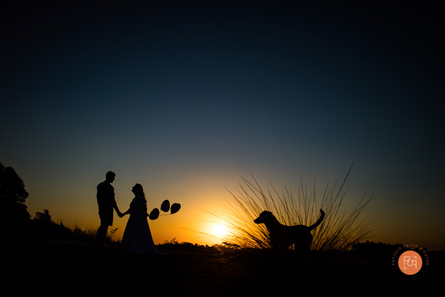 silhueta do casal e cachorro