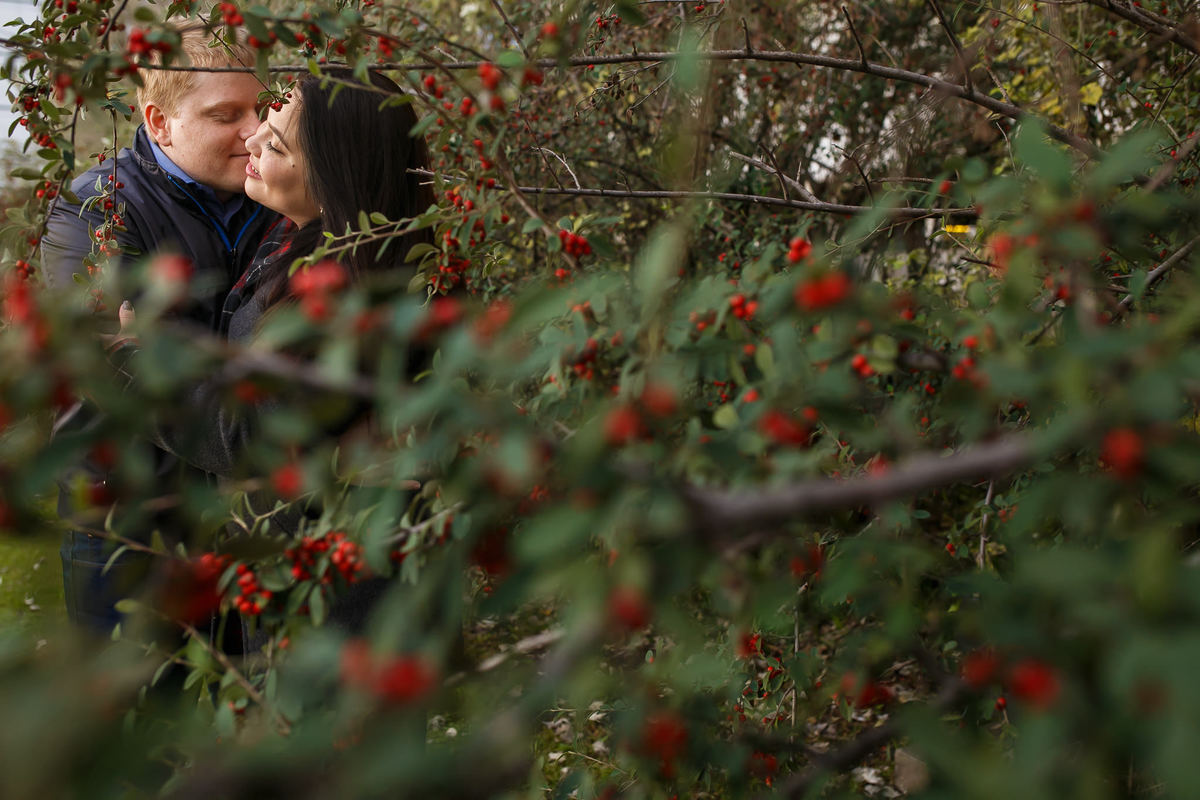 noivos namorando em meio a vegetação