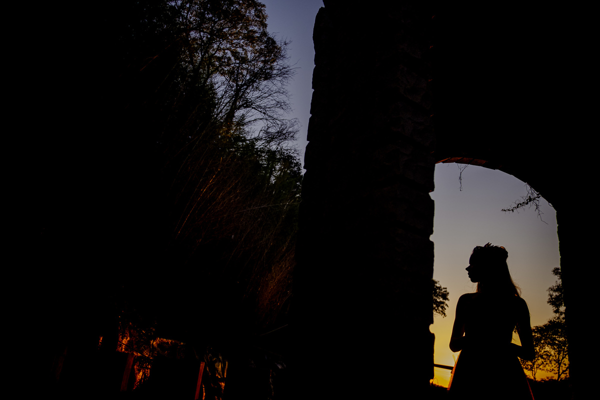silhueta da debutante princesa em seu castelo