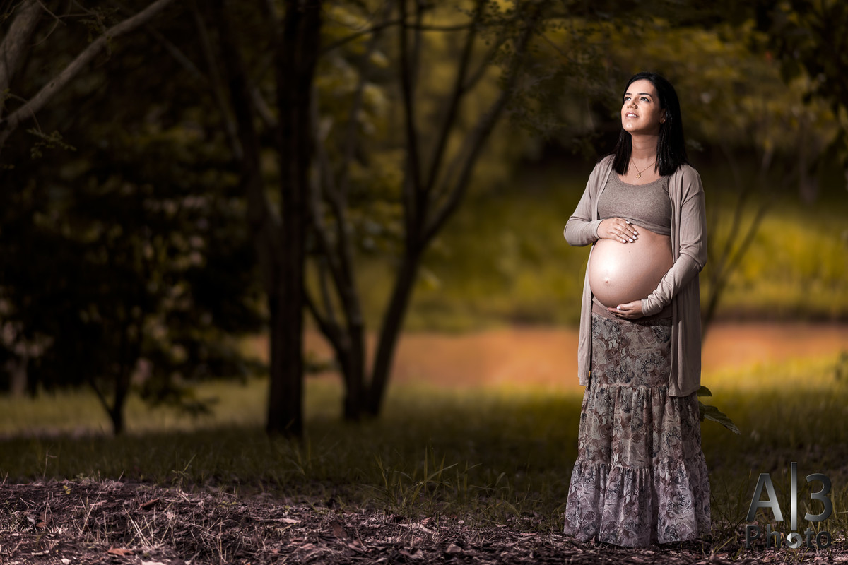 Foto de Ensaio Gestante, Grávida com a mão na barriga. Foto de Ensaio Gestante em alphaville