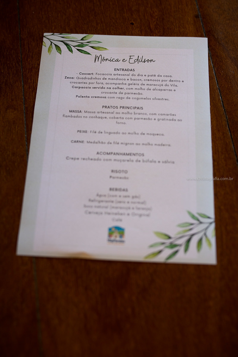 Cardápio dos noivos 