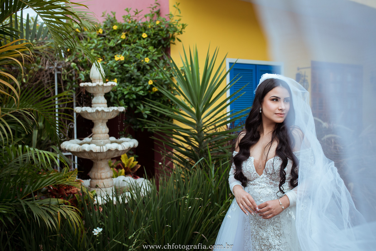 foto da noiva na fonte 