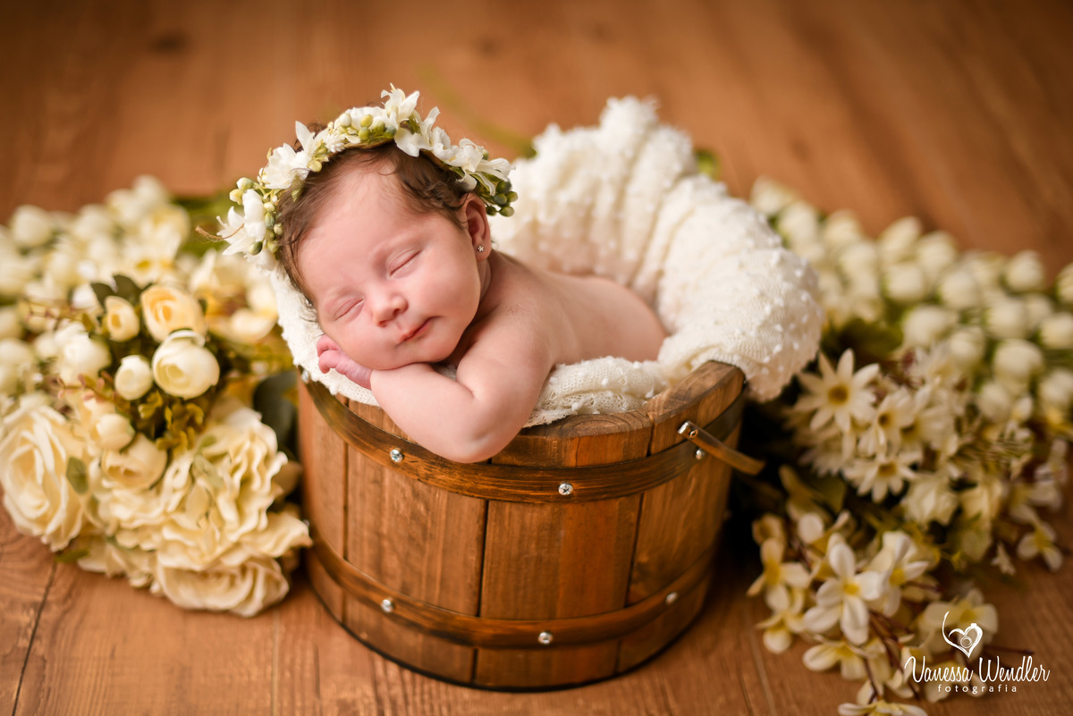 fotografia, bebê sorrindo, newborn, foto no baldinho